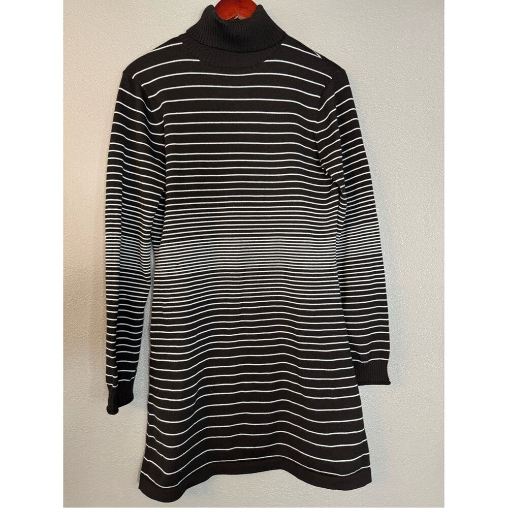Title Nine Dark Navy and White Striped Knit Turtleneck Dress